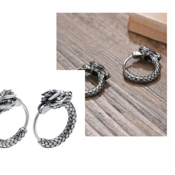 Dragon Hoop Earrings, Hoop Earrings, Huggie Earrings, Huggie Hoop,Gothic Jewelry - Picture 4 of 5